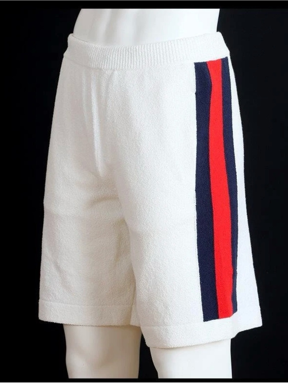 Gucci White Terry Shorts with Red and Navy Side Stripes Small